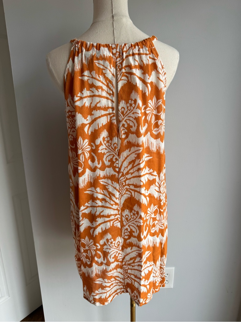 Rachel Zoe Tropical Linen Blend Dress XS Mustard Floral Vacation Beach Boho Cute - Picture 6 of 10